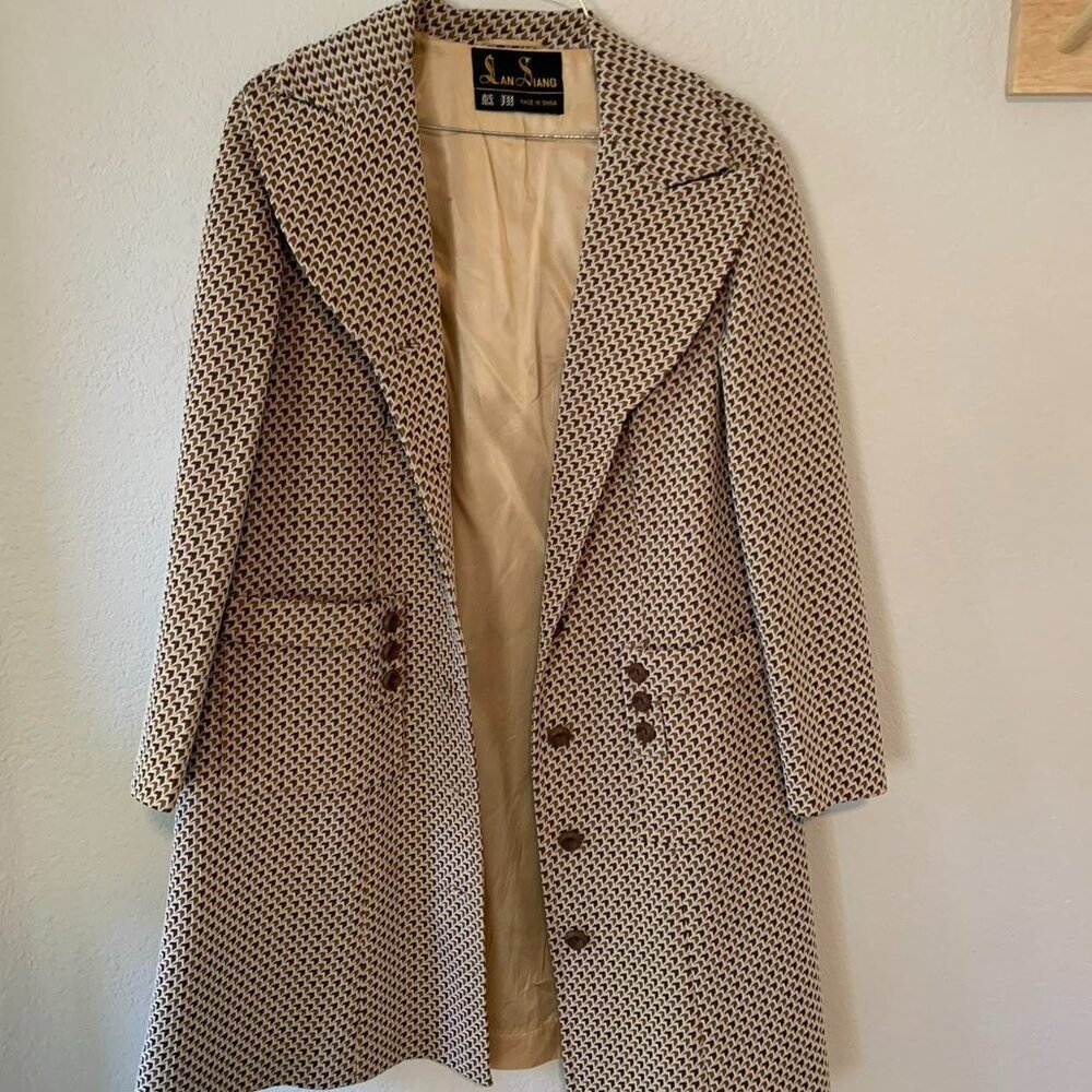 Lan Siang Peacoat Blazer size S/M Brown Tan patterned jacket